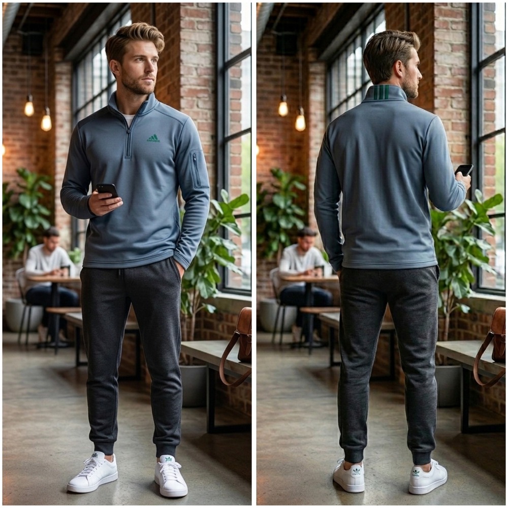 Adidas Mens 1/4 Zip Pullover Blue Gray Green Stripe Sleeve Pocket‎ W60597 Small